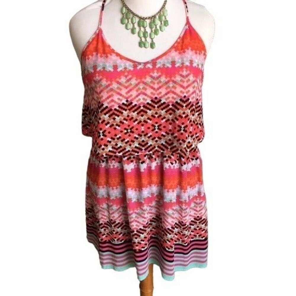 Takara fun Aztec pink and turquoise print dress- size m